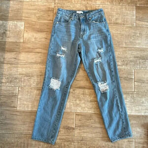 BP light blue denim mom jeans with distressed holes